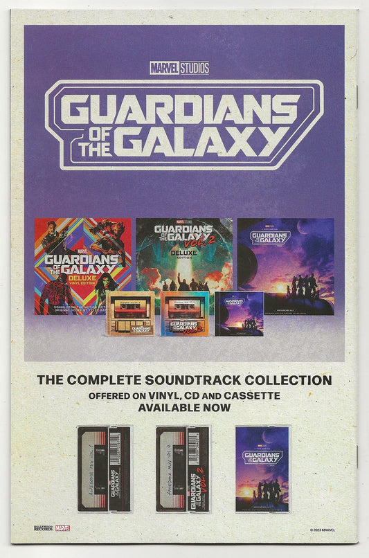 Advertisement for 'Guardians of the Galaxy' soundtrack collection with vinyl, CD, and cassette formats.