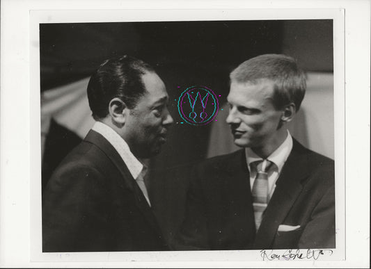 Duke Ellington And Gerry Mulligan At The 1955 Newport Jazz Festival By Roy Schatt: Vintage 8x10 Gelatin Silver Print Signed