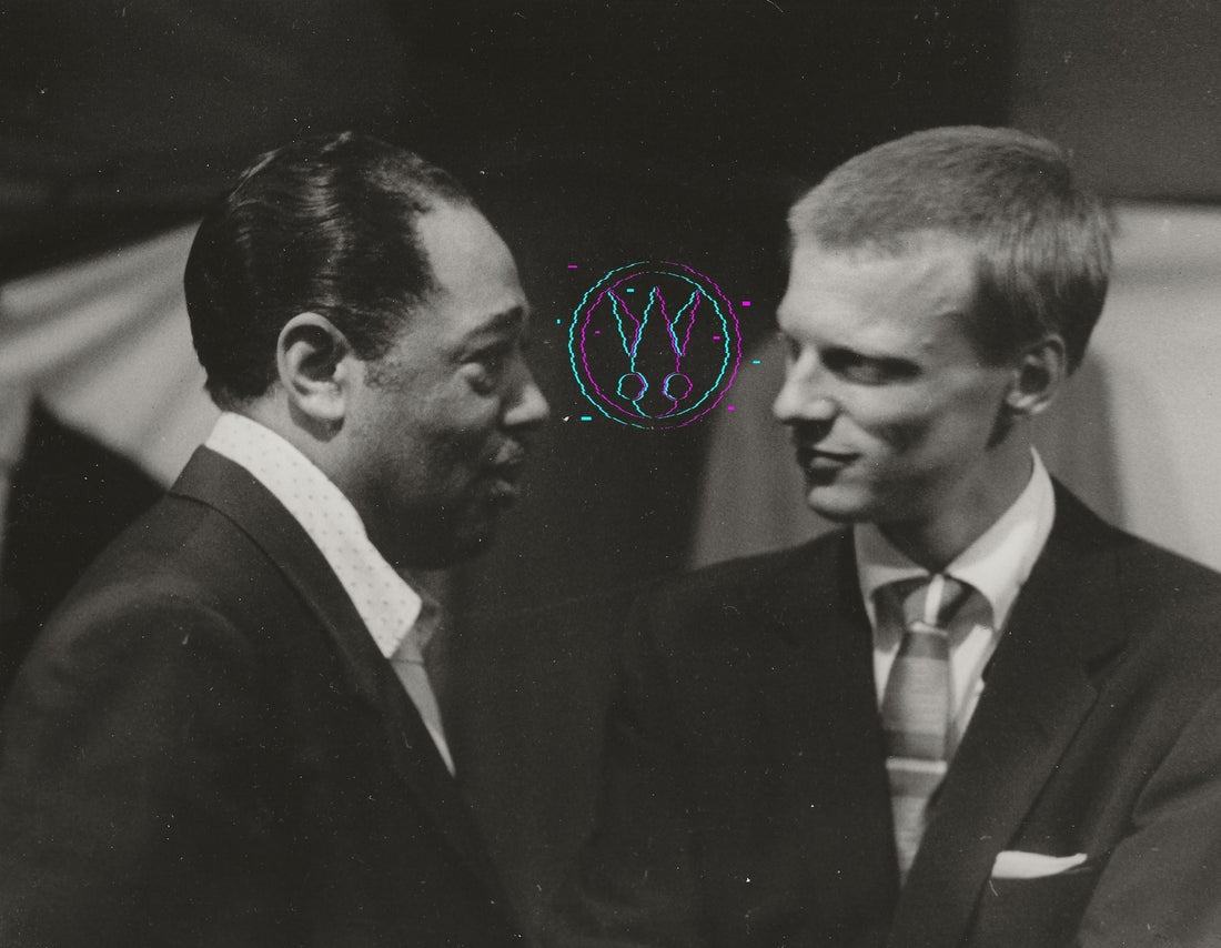 Duke Ellington And Gerry Mulligan At The 1955 Newport Jazz Festival By Roy Schatt: Vintage 8x10 Gelatin Silver Print Signed