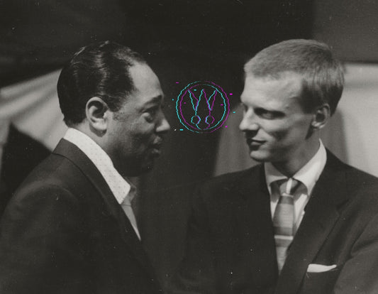 Duke Ellington And Gerry Mulligan At The 1955 Newport Jazz Festival By Roy Schatt: Vintage 8x10 Gelatin Silver Print Signed