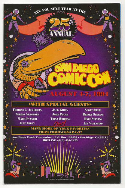 Promotional poster for the 25th Annual San Diego Comic-Con with colorful graphics and text.