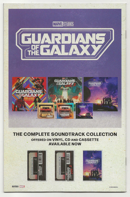 Advertisement for 'Guardians of the Galaxy' soundtrack collection with vinyl, CD, and cassette formats.