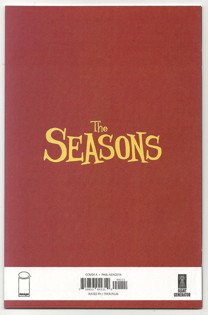 Red comic book cover with 'The Seasons' in yellow text