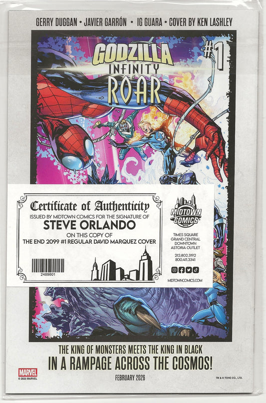 The End 2099 #1 Cover A David Marquez Signed By Steve Orlando With COA Marvel 2025