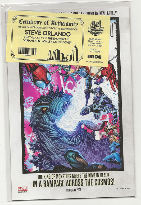 The End 2099 #1 Ken Lashley Battle Variant Signed By Steve Orlando With COA Marvel 2025