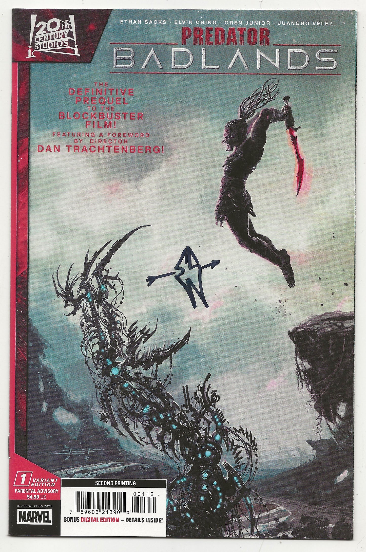 Predator Badlands #1 Ethan Sacks Signed 2nd Print Variant COA Marvel Comics