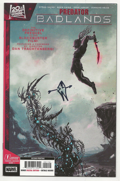 Predator Badlands #1 Ethan Sacks Signed 2nd Print Variant COA Marvel Comics