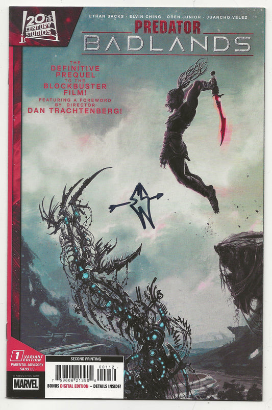 Predator Badlands #1 Ethan Sacks Signed 2nd Print Variant COA Marvel Comics
