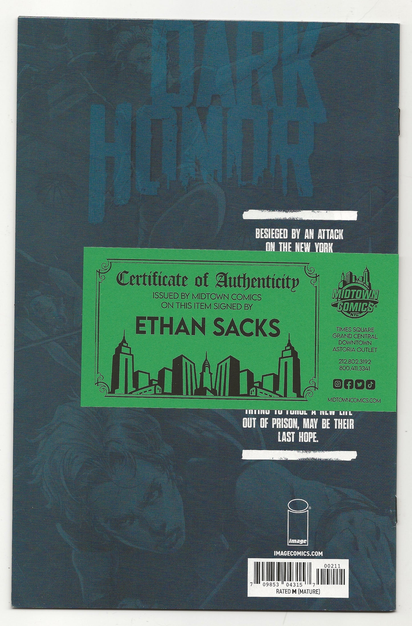 Dark Honor #2 Ethan Sacks Signed COA Image Comics 2024 Cover A
