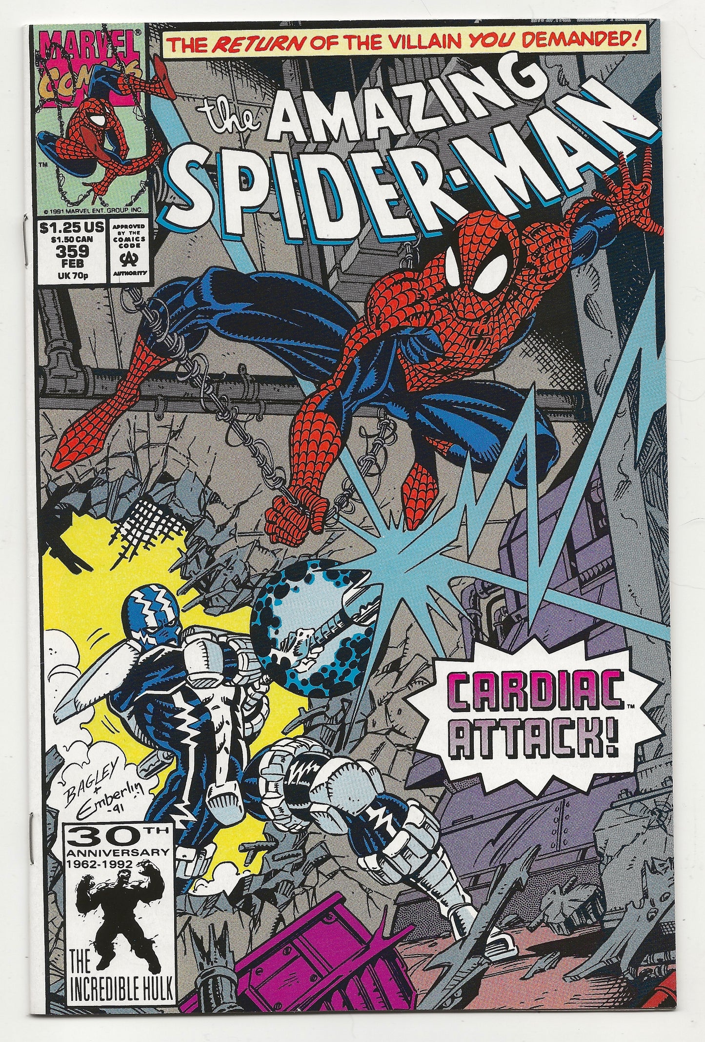 The Amazing Spider-Man #359 (1992) Mark Bagley Cardiac Cover - Marvel Comics