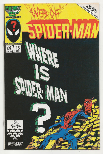 Web Of Spider-Man #18 (1986) 1st Cameo Eddie Brock Venom - Marvel Comics