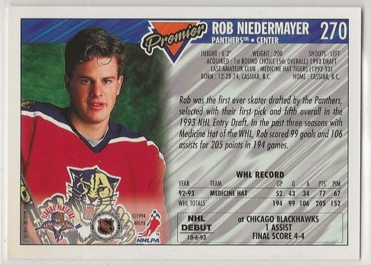 1993-94 Topps Premier - Rob Niedermayer #270 Gold Premier (RC)