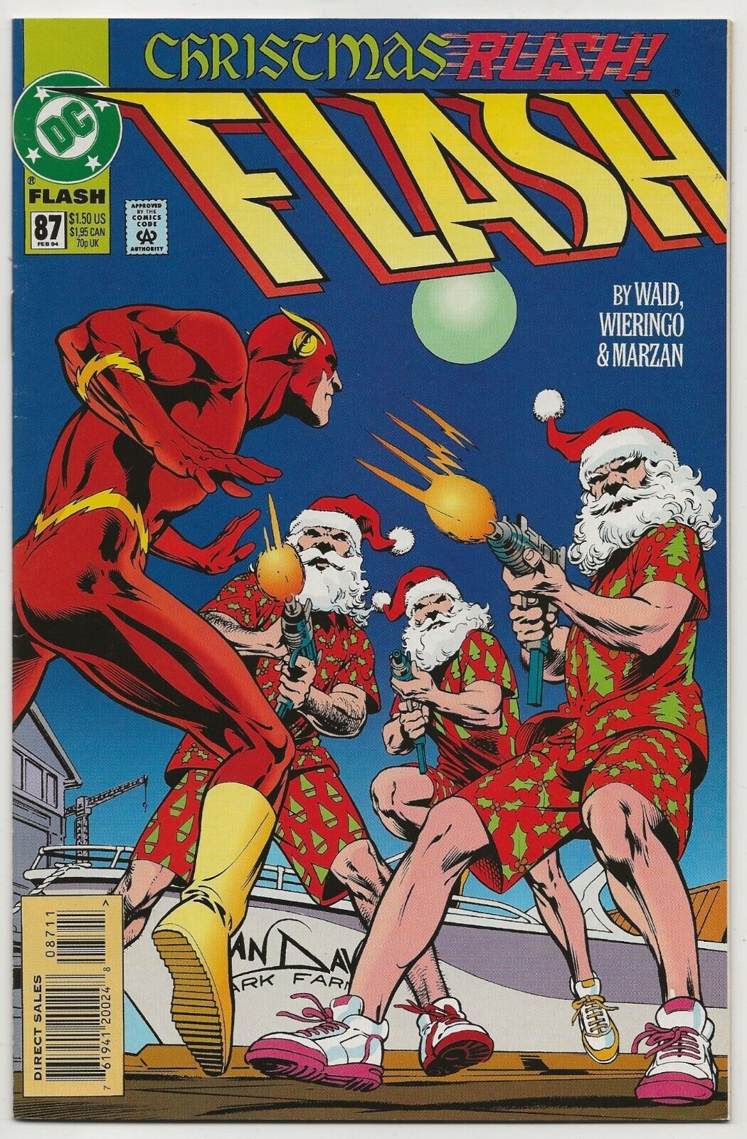The Flash #87 1994 DC Comics: 'Christmas Rush'; Alan Davis Newsstand Cover
