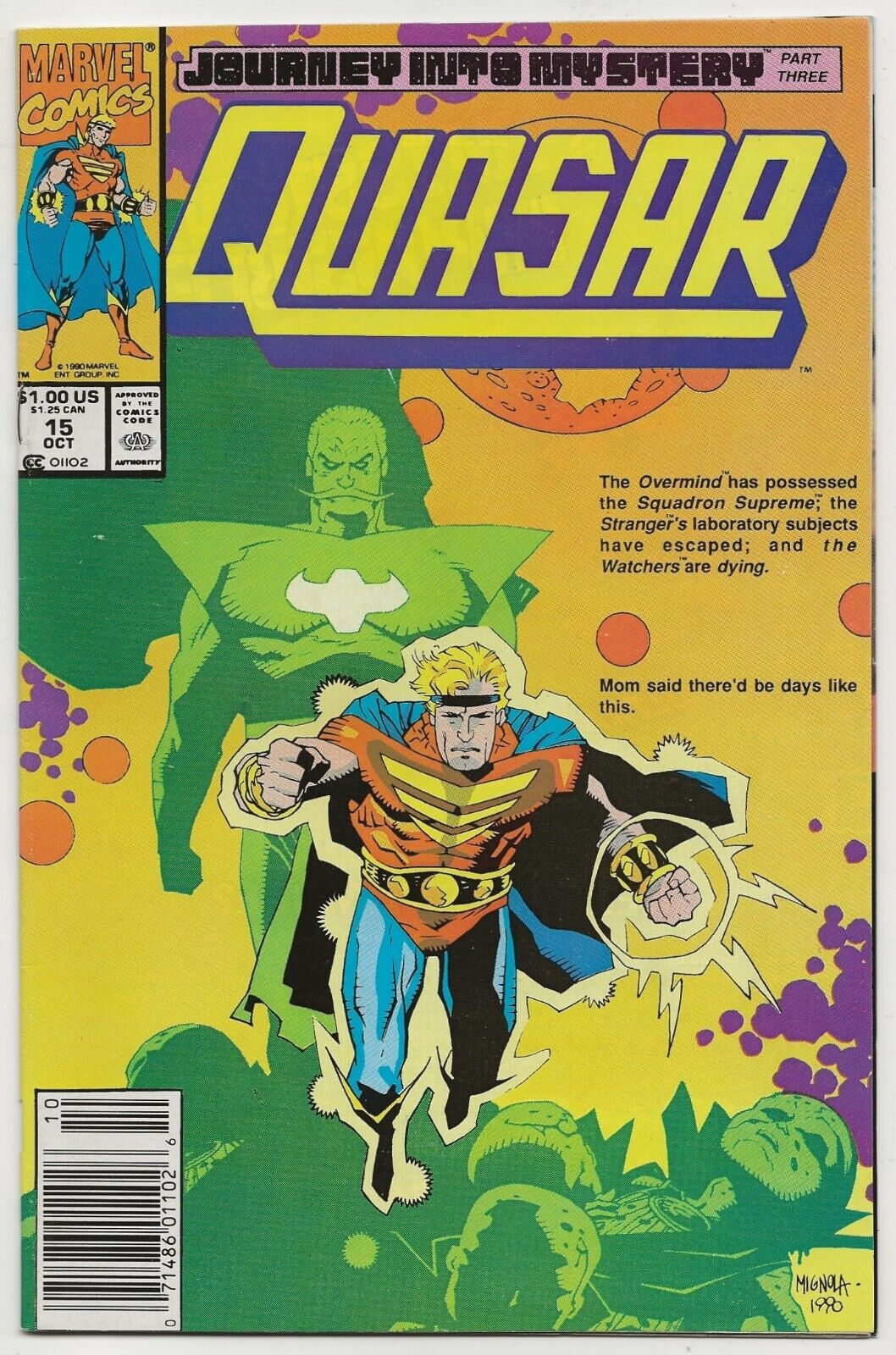 Quasar #15 1990 Marvel: Mike Mignola Newsstand Cover