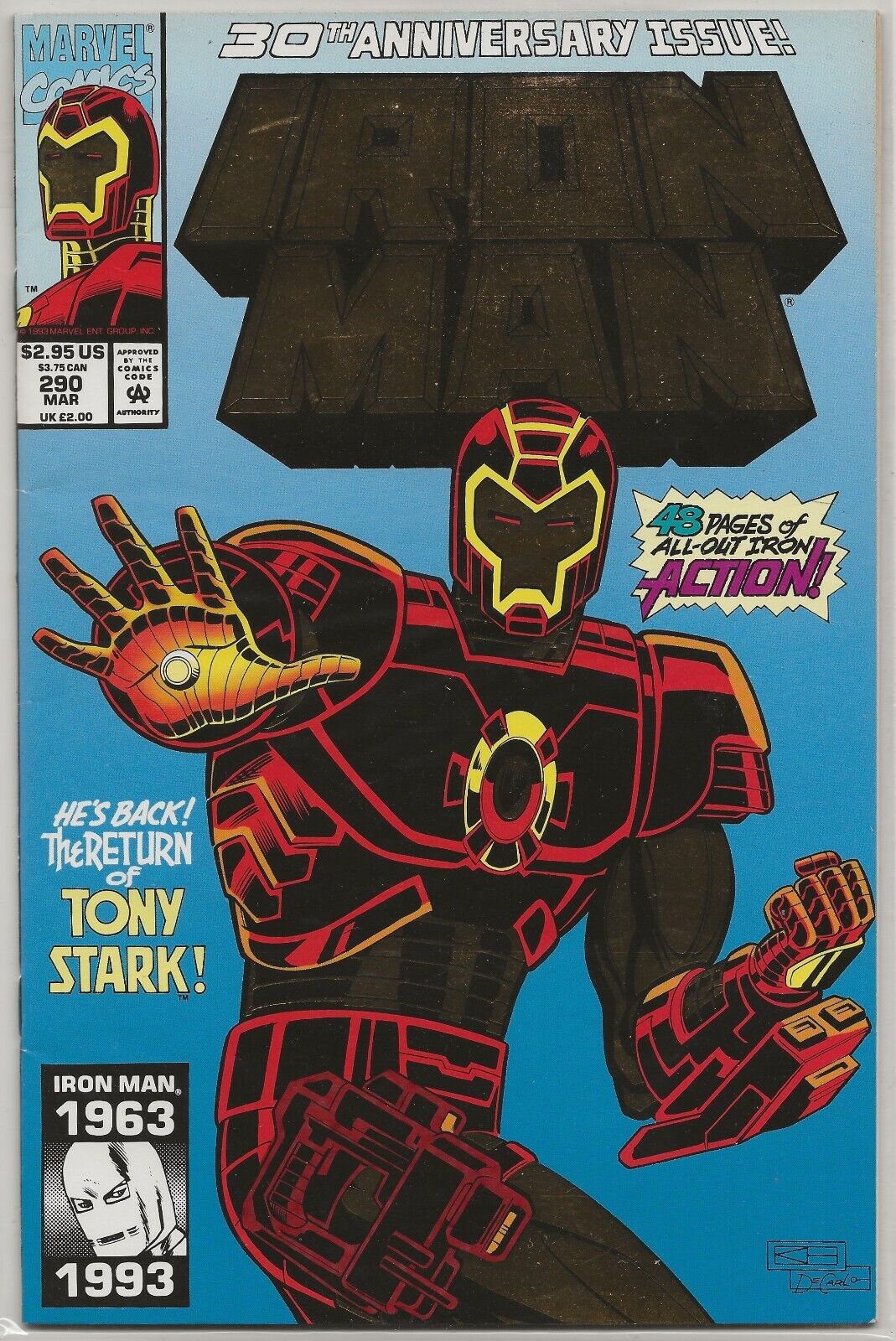 Iron Man #290 1993 Marvel Comics: Gold foil enhancements; Kevin Hopgood cover