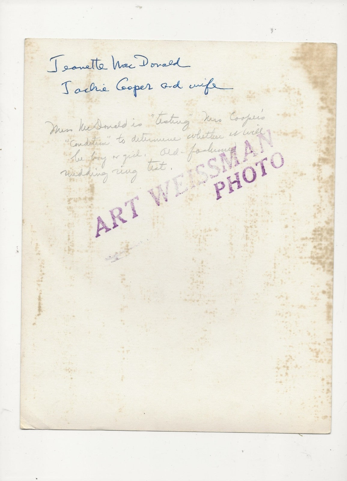 Jeanette MacDonald (Wedding Ring Test) by Art Weissman; Vintage 8x10 GSP