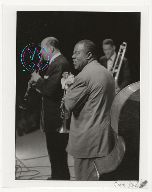 Louis Armstrong At The 1955 Newport Jazz Festival By Roy Schatt: Original 8x10 Gelatin Silver Print With Studio Stamps