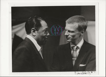 Duke Ellington And Gerry Mulligan At The 1955 Newport Jazz Festival By Roy Schatt: Vintage 8x10 Gelatin Silver Print Signed