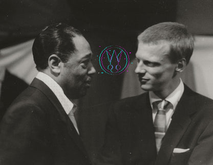 Duke Ellington And Gerry Mulligan At The 1955 Newport Jazz Festival By Roy Schatt: Vintage 8x10 Gelatin Silver Print Signed