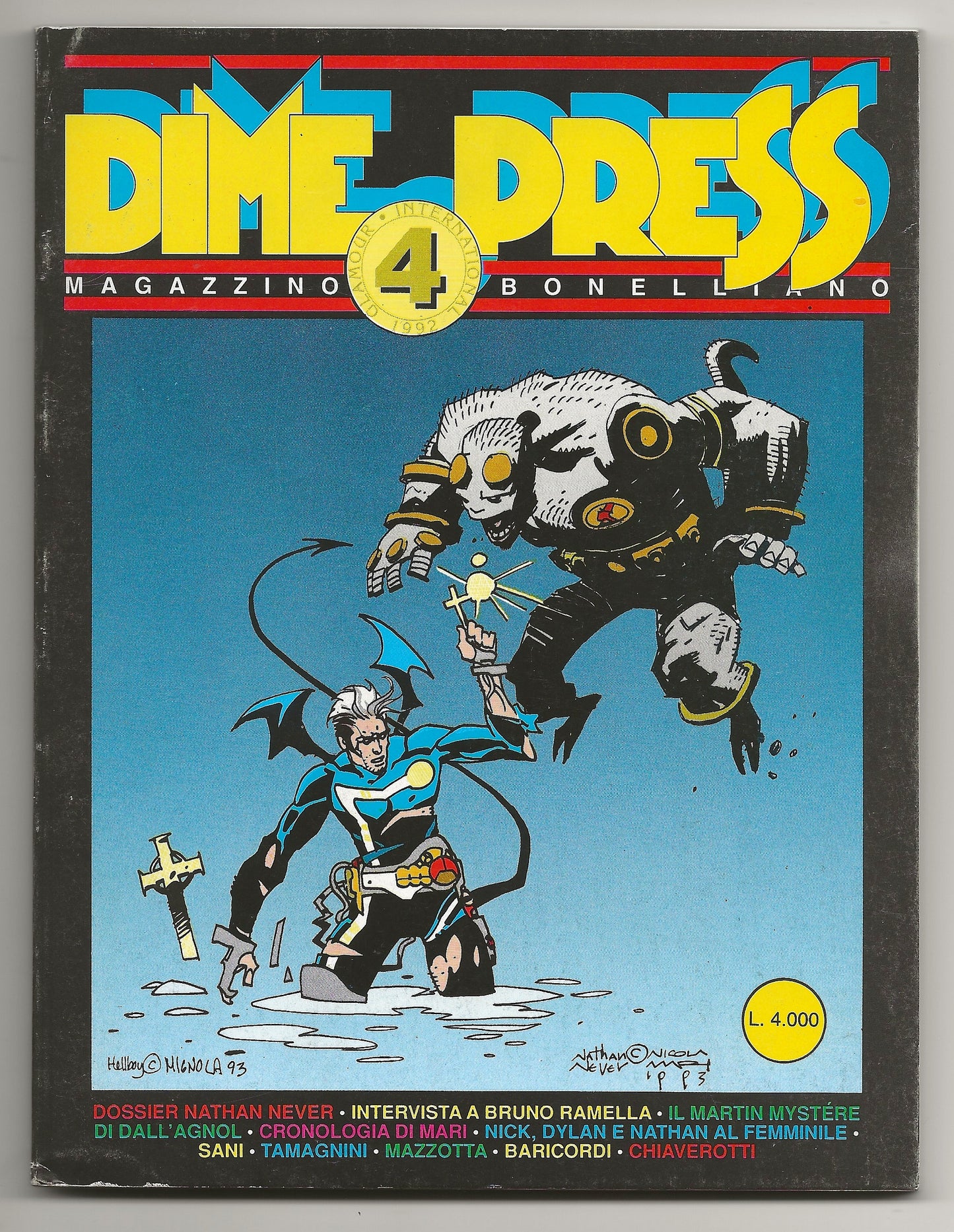 Comic book cover titled 'Dime Press' with two characters in a dynamic pose on a blue background.