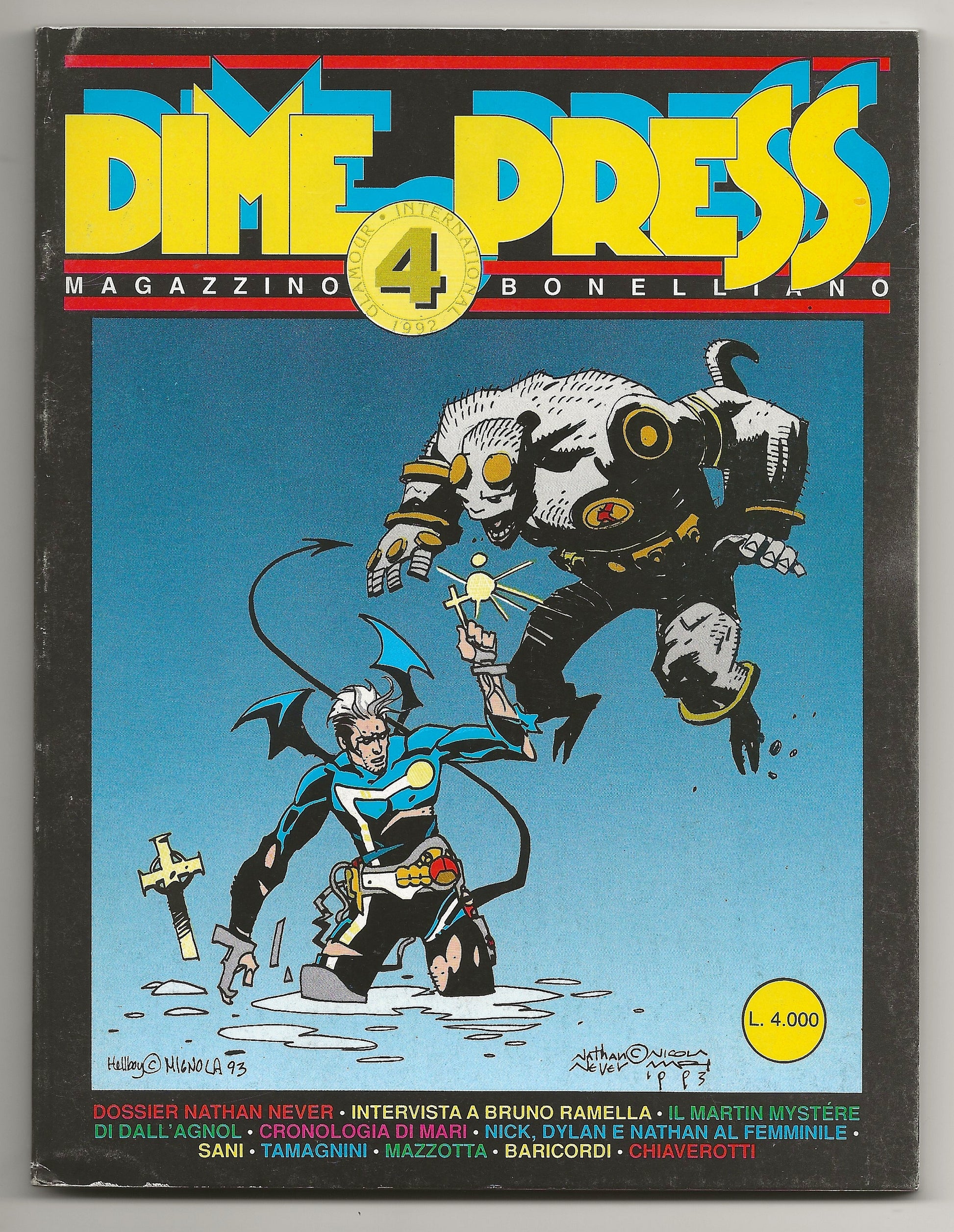 Comic book cover titled 'Dime Press' with two characters in a dynamic pose on a blue background.