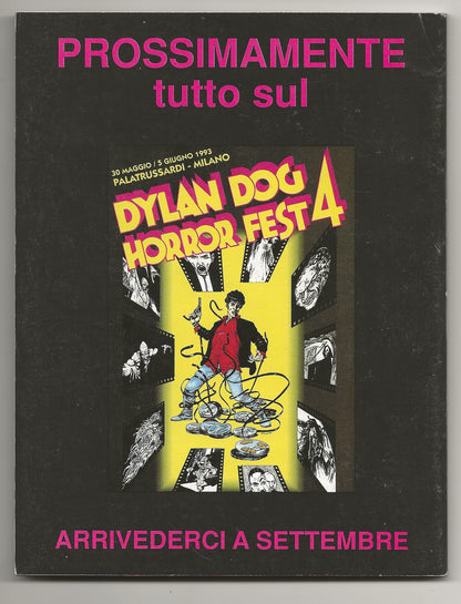 Promotional poster for Dylan Dog Horror Fest 4 with colorful text and character illustration on a black background.